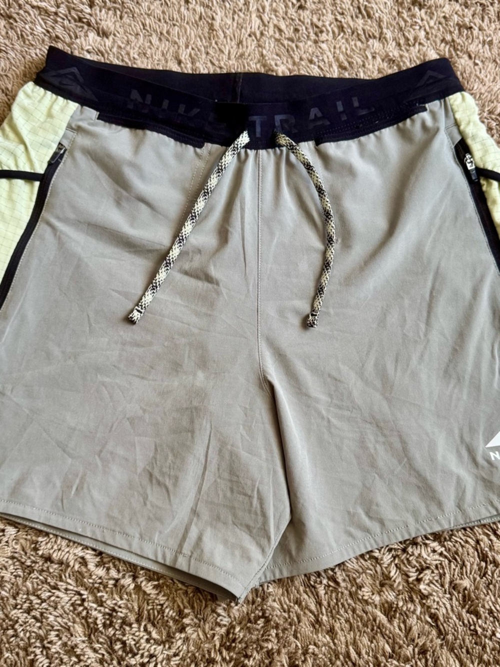 Nike Men's Dri-Fit Olive Gray Athletic Trail Shorts with Black Waistband